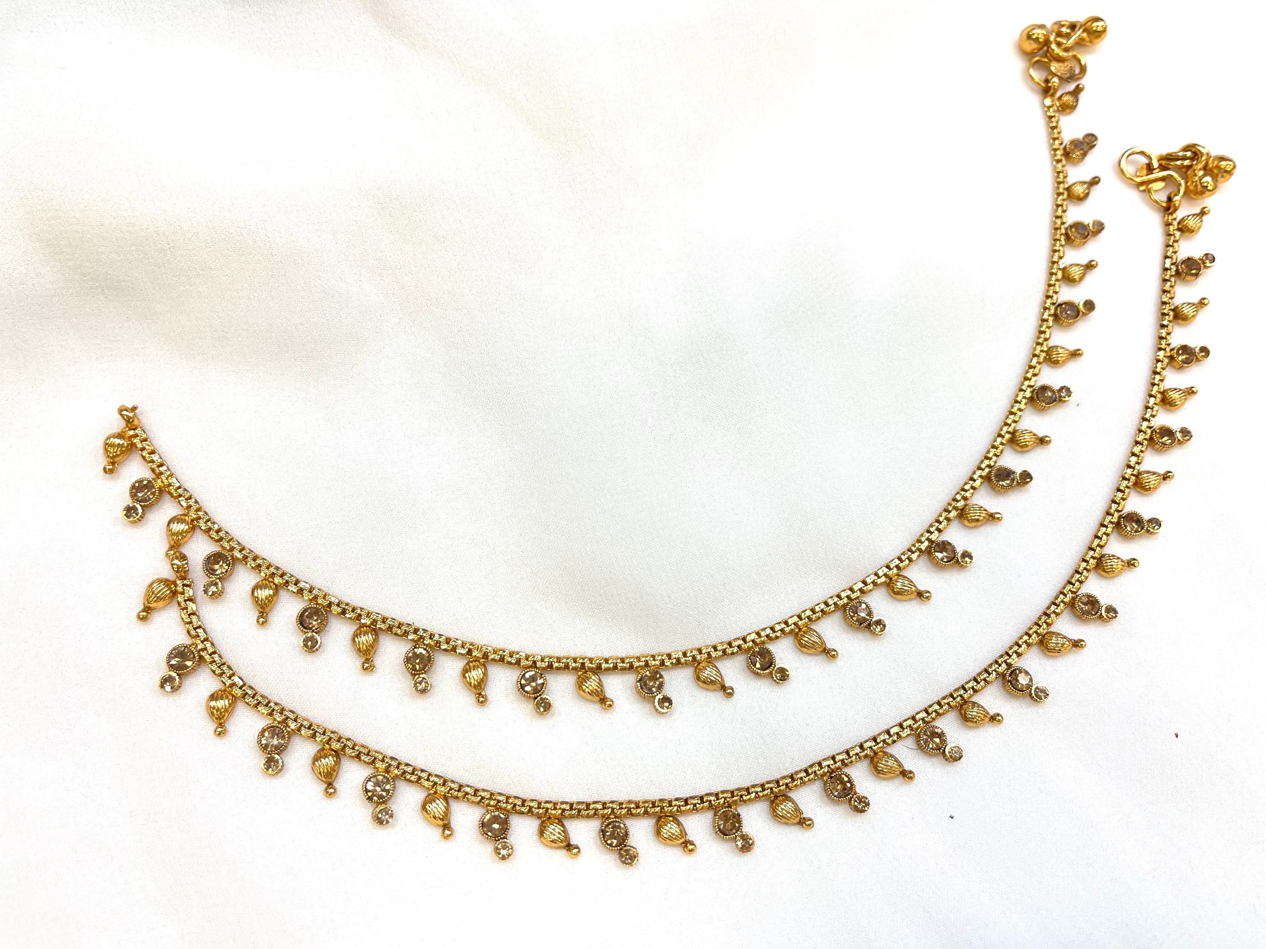 Gold Tone /Plated Anklet / Payal With White Stone and pearl