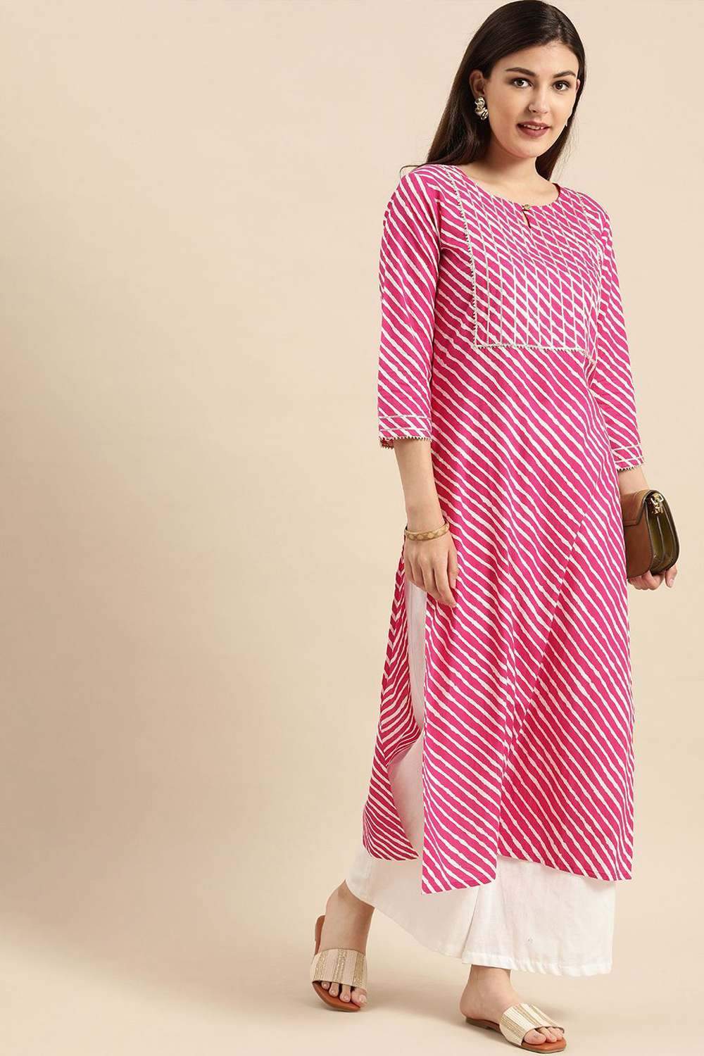 Plus Size Cotton Kurta (Colors-Pink, Yellow, Red)