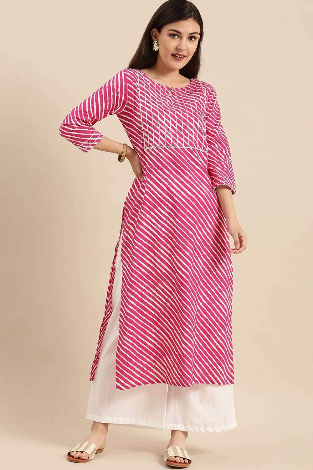 Plus Size Cotton Kurta (Colors-Pink, Yellow, Red)